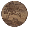 Wooden coaster with engraved design and text