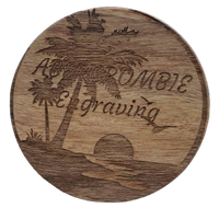 Wooden coaster with engraved design and text
