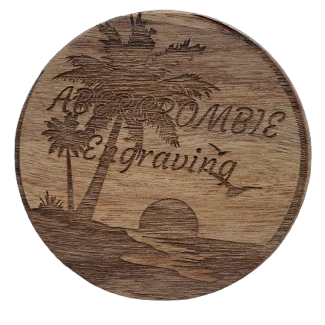 Wooden coaster with engraved design and text