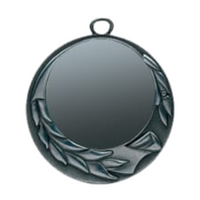 A silver 70mm wreath medal with a central space for a 50mm insert and leaf patterns around the edge