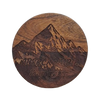 Wooden coaster with mountain engraving and 'Abercrombie Engraving' branding