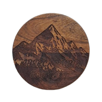 Wooden coaster with mountain engraving and 'Abercrombie Engraving' branding
