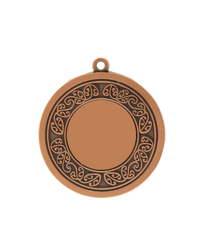 A bronze-colored, 45mm medal with a decorative floral pattern around the edge and a central blank for personalization.