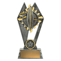 Decorative trophy with surf board and waves