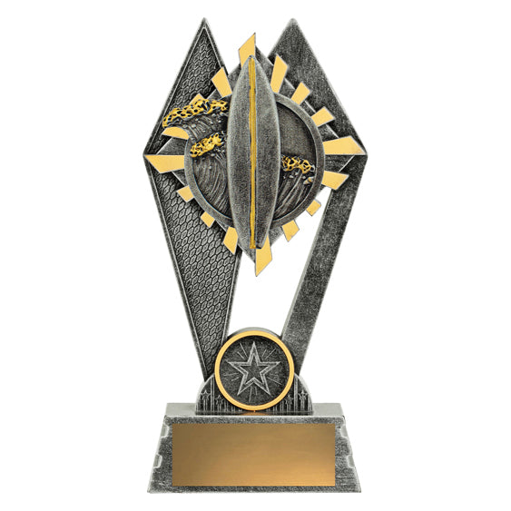 Decorative trophy with surf board and waves