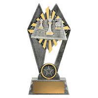 Trophy with chess pieces and board design
