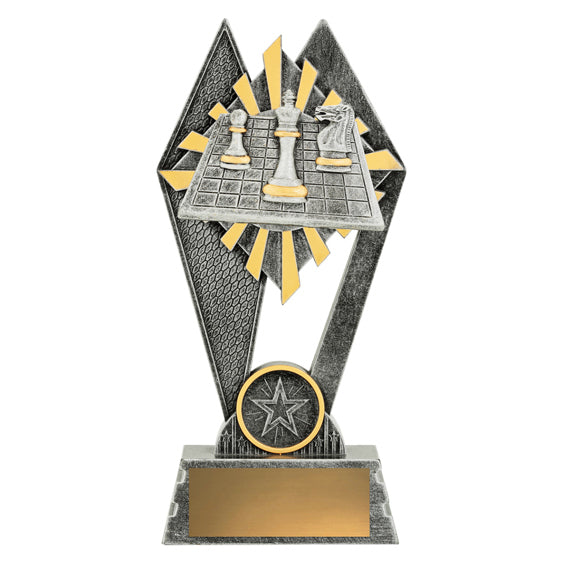 Trophy with chess pieces and board design